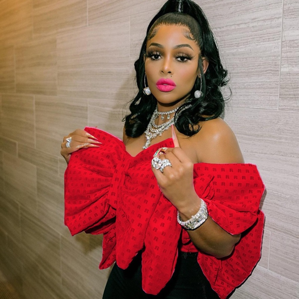 Red “R” Print Big Bow Strapless Top - Picture 2 of 4